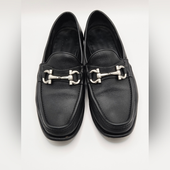 Salvatore Ferragamo Gancini Logo Leather Black Dress Loafers Mens Size 8D Shoes main image 6